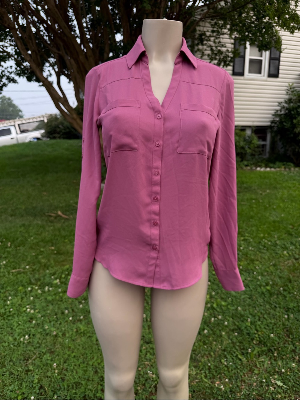 Express Button-Down Long-Sleeve Shirt - Rose Pink